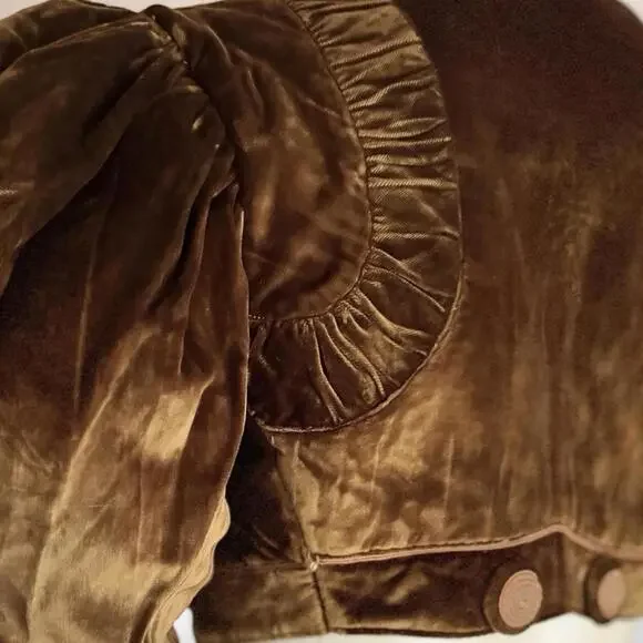 Vintage 1910's VICTORIAN EDWARDIAN Cocoa Brown VELVET FLORAL PUFF Sleeve Jacket - Picture 7 of 8